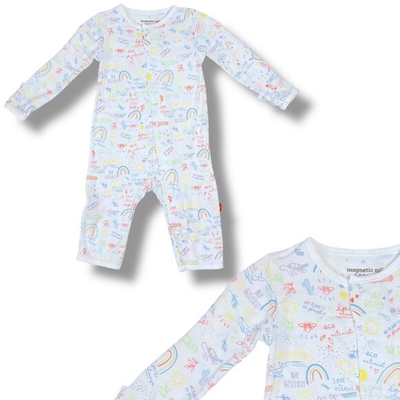 Magnetic Me Baby Soft Modal Rainbow Cactus Print Sleeper Romper Outfit 0-3m - Picture 1 of 11